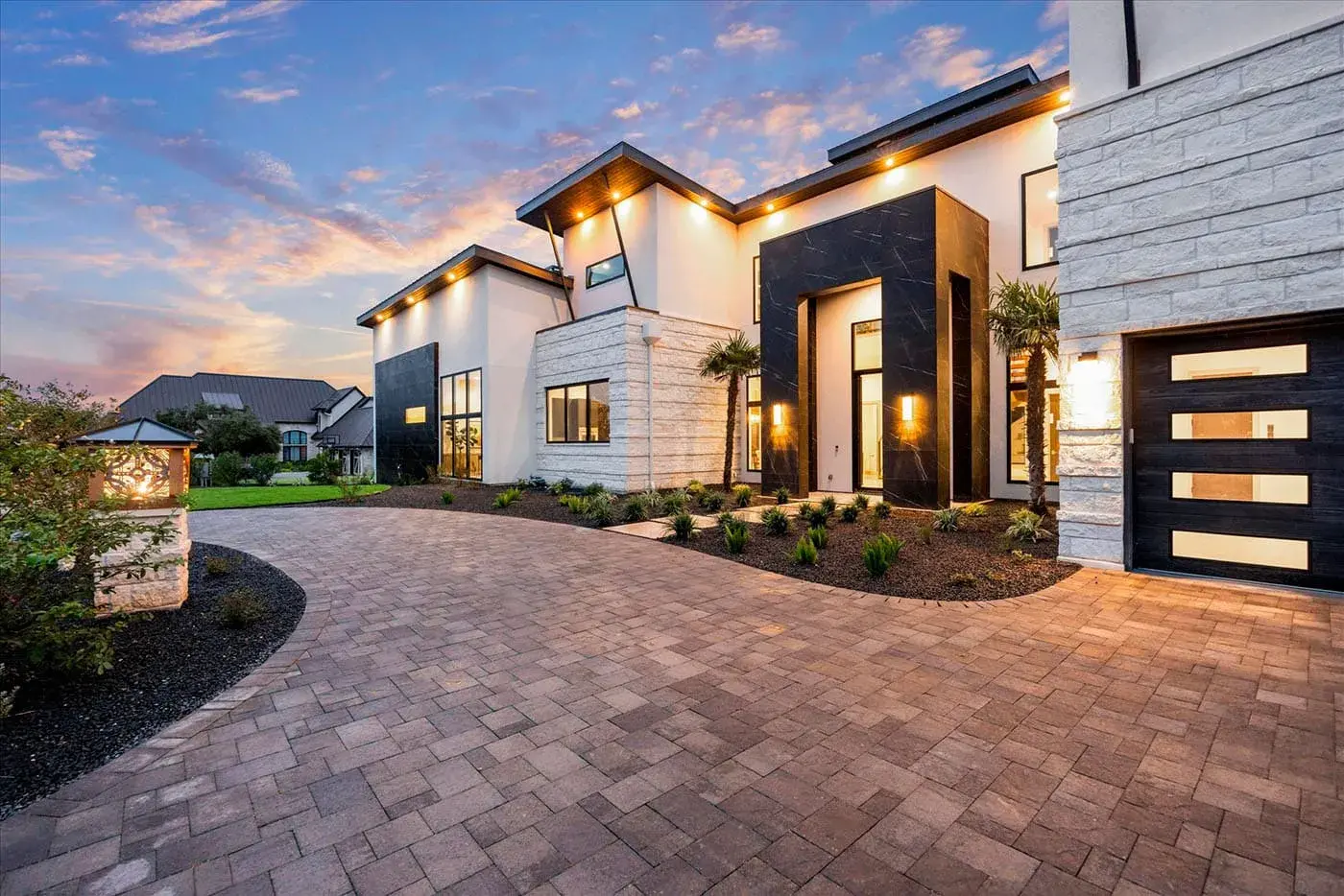Outdoor living area at a custom waterfront home on Lake LBJ — Grubbs Construction